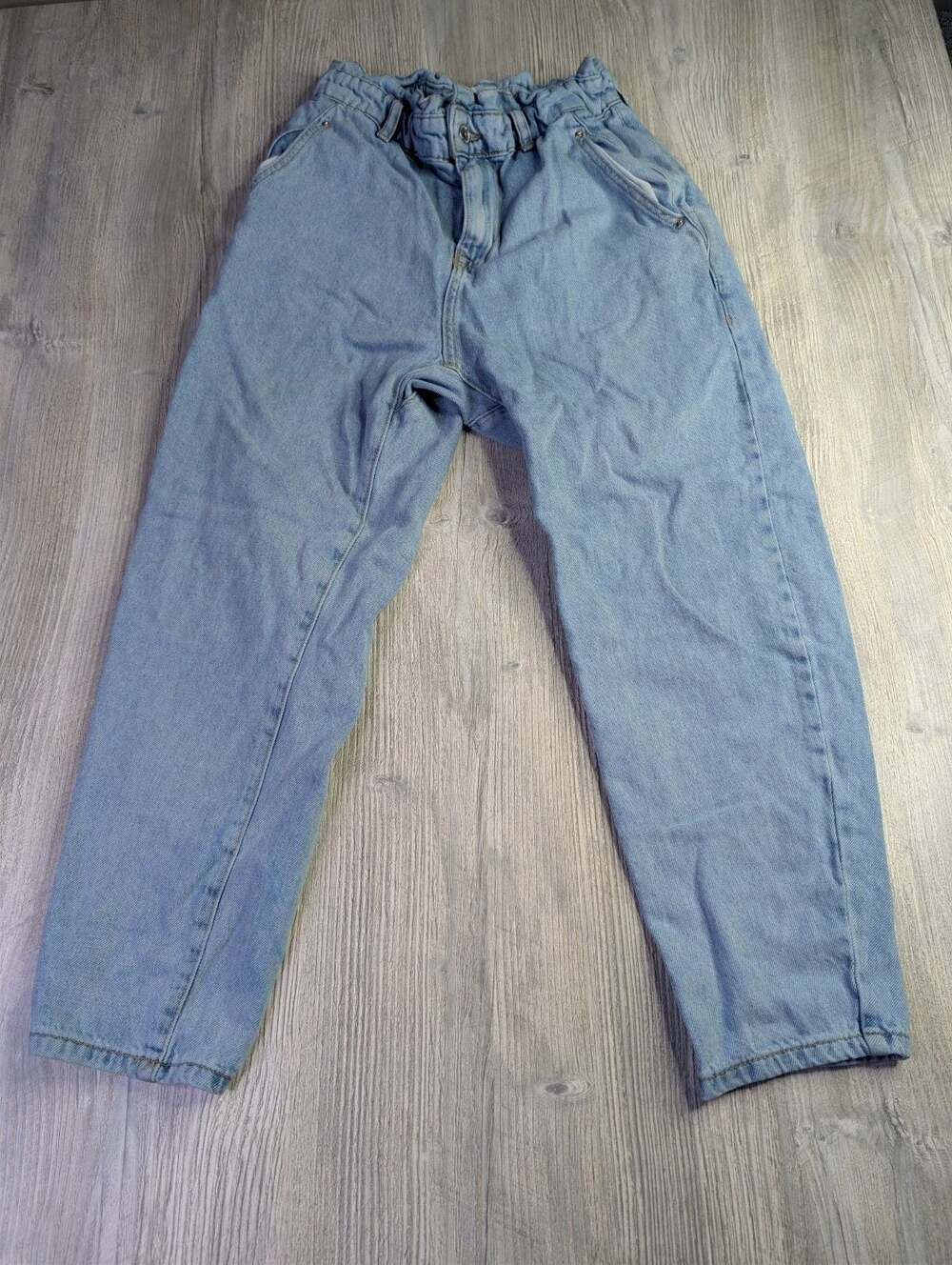 ZARA Women Paperbag Waist Mom Jeans Light Ws Blue Denim High Tapered Pants sz 4